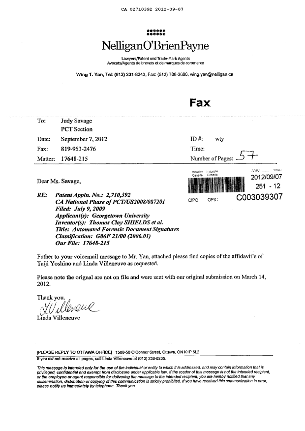 Canadian Patent Document 2710392. Correspondence 20120907. Image 1 of 56