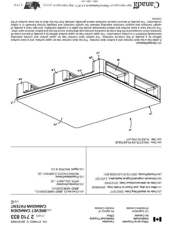 Canadian Patent Document 2710833. Cover Page 20111212. Image 1 of 1