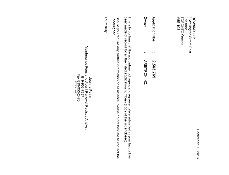 Canadian Patent Document 2710836. Correspondence 20131220. Image 1 of 1