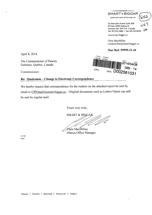 Canadian Patent Document 2711305. Correspondence 20140408. Image 1 of 2