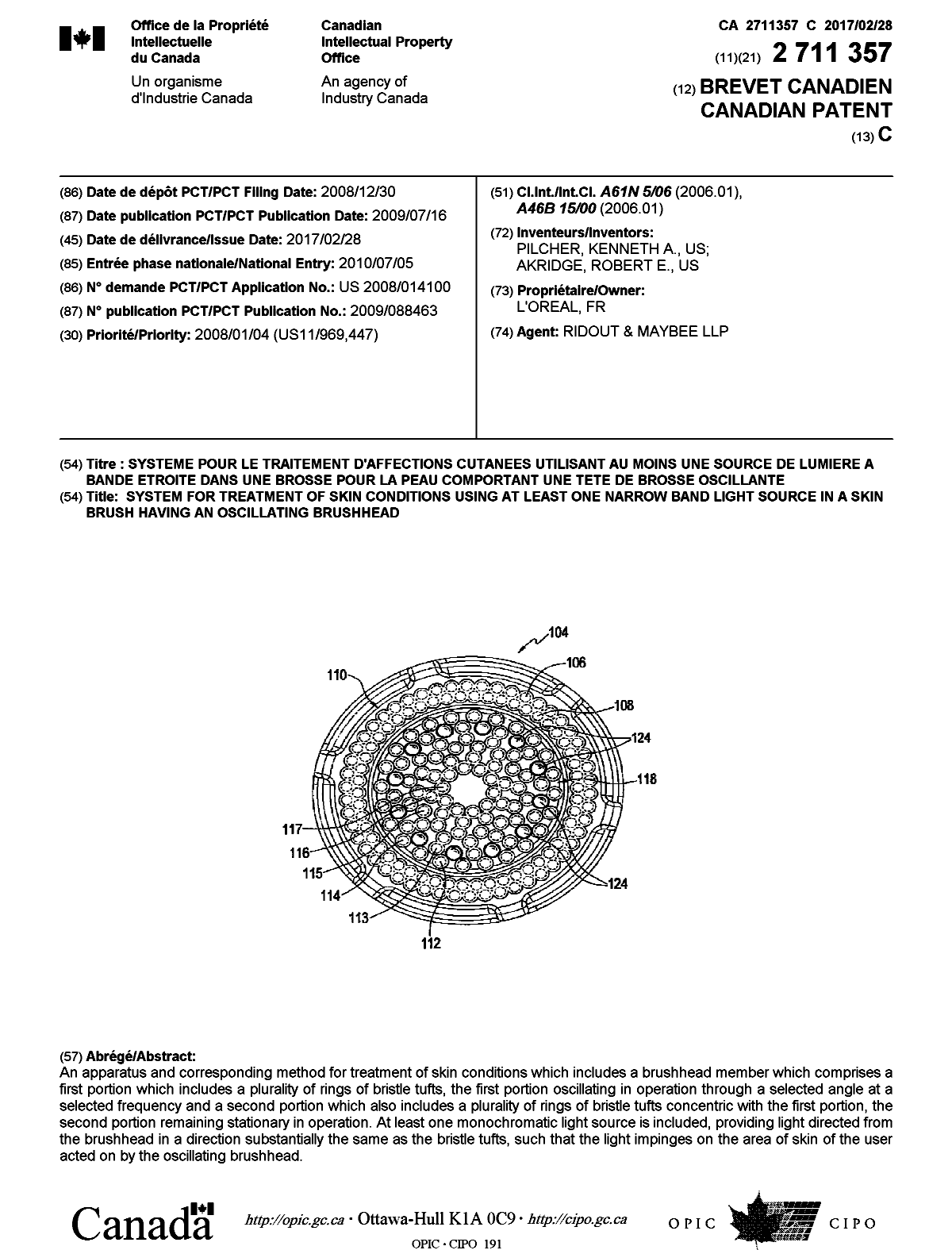 Document de brevet canadien 2711357. Page couverture 20161224. Image 1 de 1