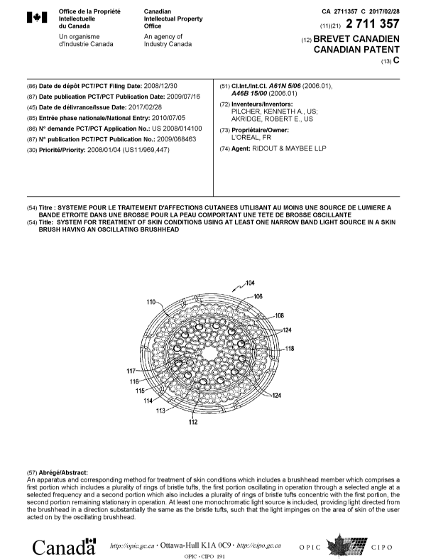 Canadian Patent Document 2711357. Cover Page 20170124. Image 1 of 1