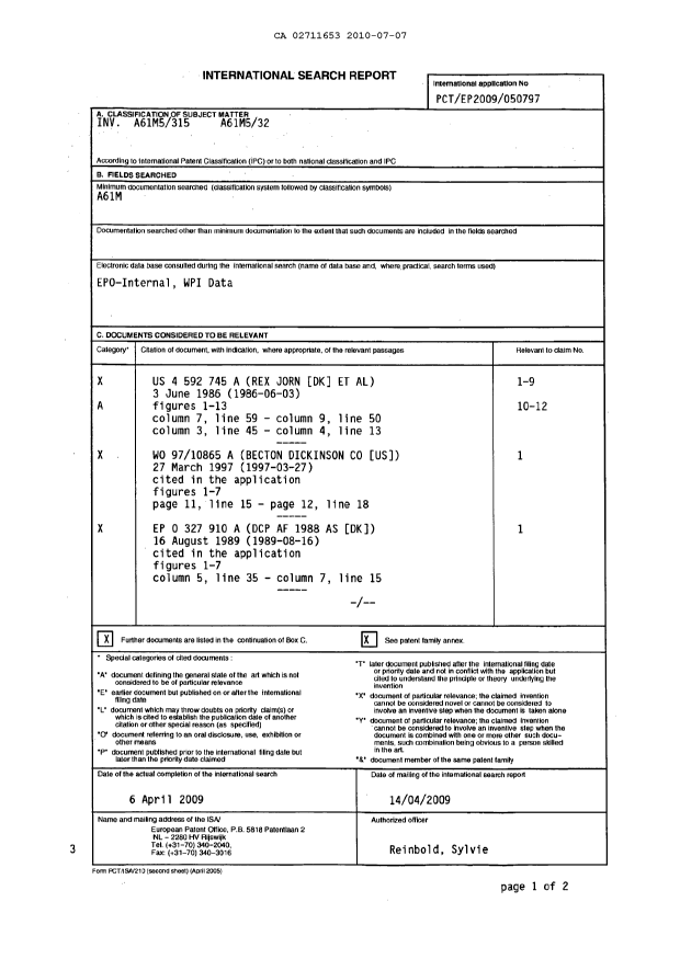 Document de brevet canadien 2711653. PCT 20100707. Image 1 de 3