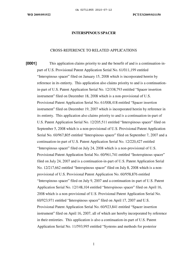 Document de brevet canadien 2711955. Description 20100712. Image 1 de 27
