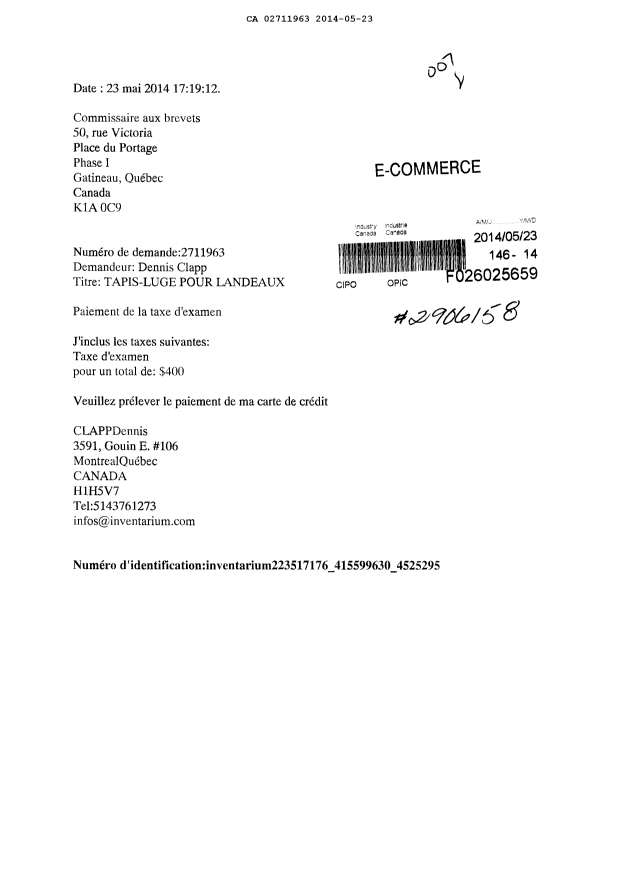 Document de brevet canadien 2711963. Poursuite-Amendment 20131223. Image 1 de 1