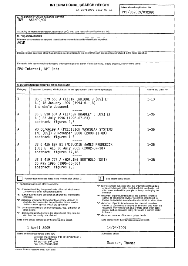 Document de brevet canadien 2711990. PCT 20100713. Image 1 de 3