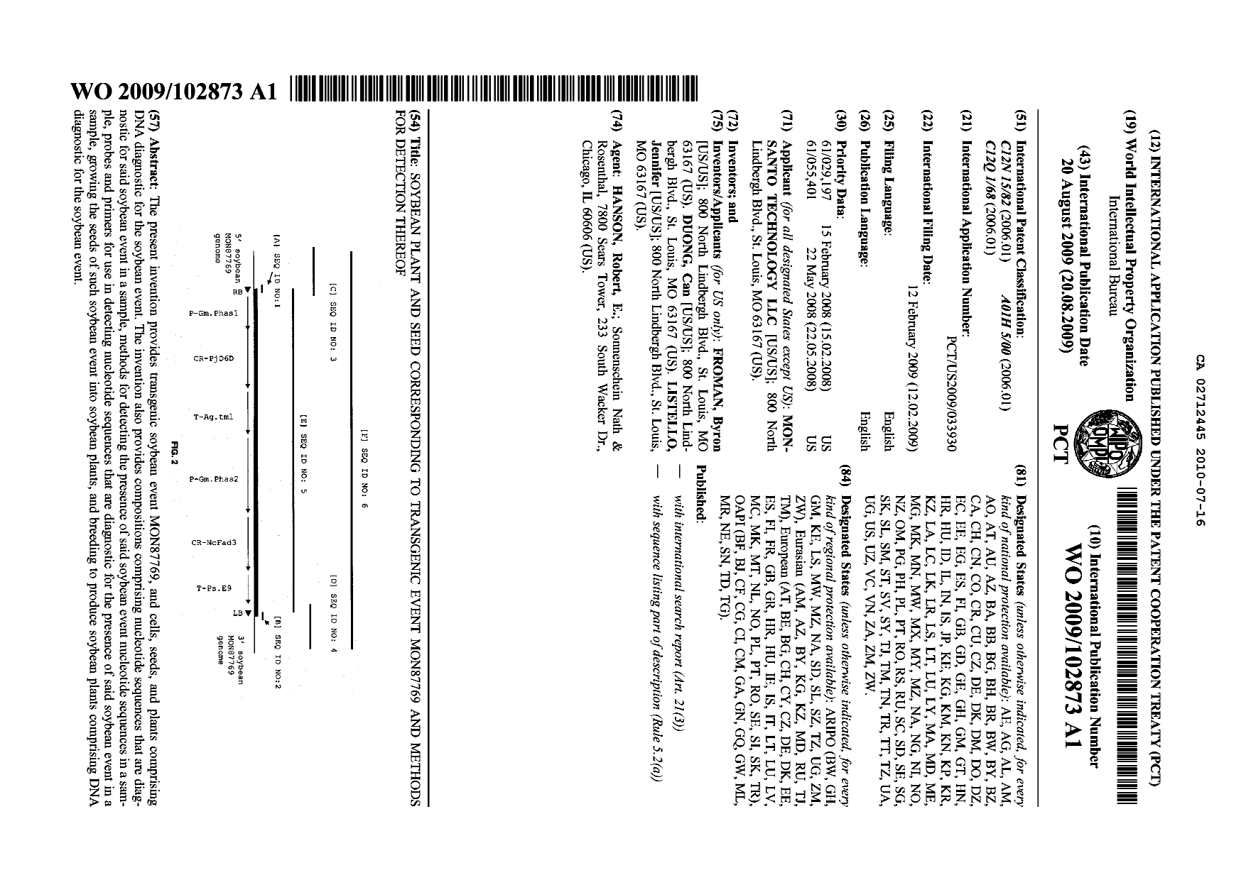 Document de brevet canadien 2712445. Abrégé 20091216. Image 1 de 1