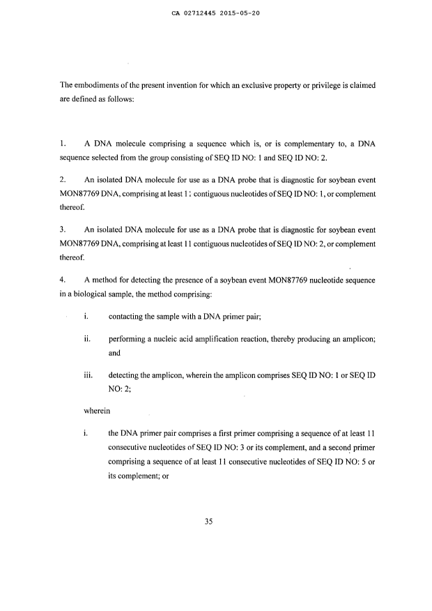 Document de brevet canadien 2712445. Revendications 20141220. Image 1 de 7