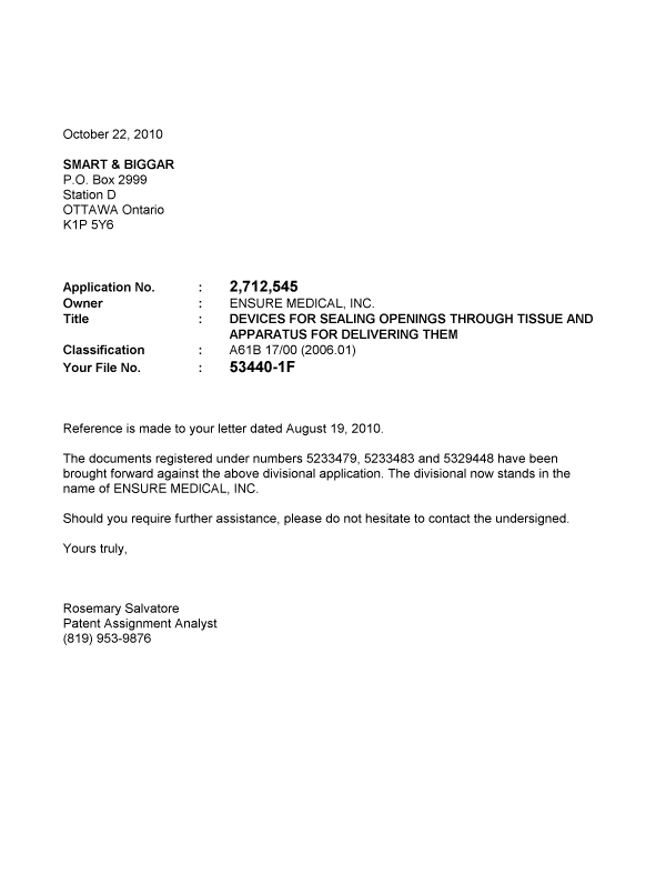 Canadian Patent Document 2712545. Correspondence 20101022. Image 1 of 1