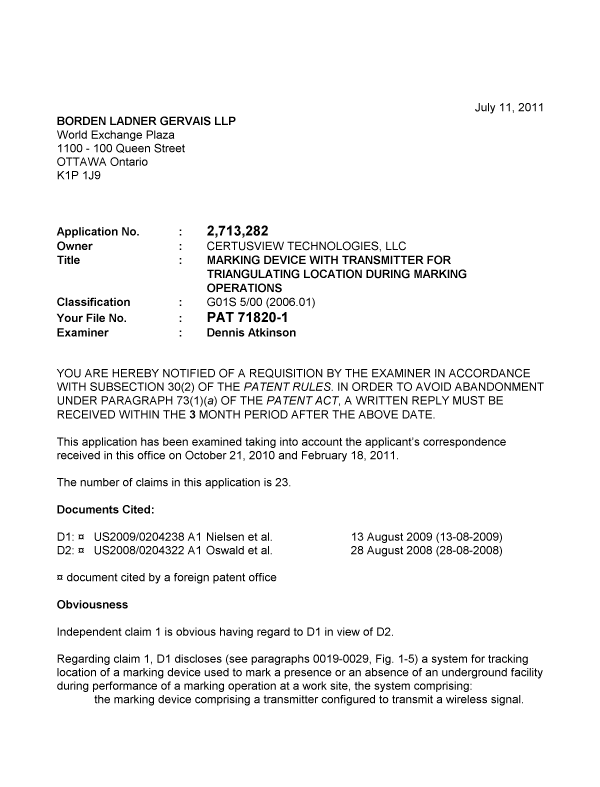 Canadian Patent Document 2713282. Prosecution-Amendment 20110711. Image 1 of 4