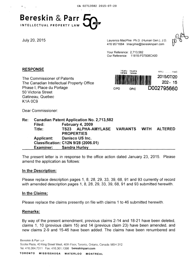 Canadian Patent Document 2713582. Prosecution-Amendment 20141220. Image 1 of 31
