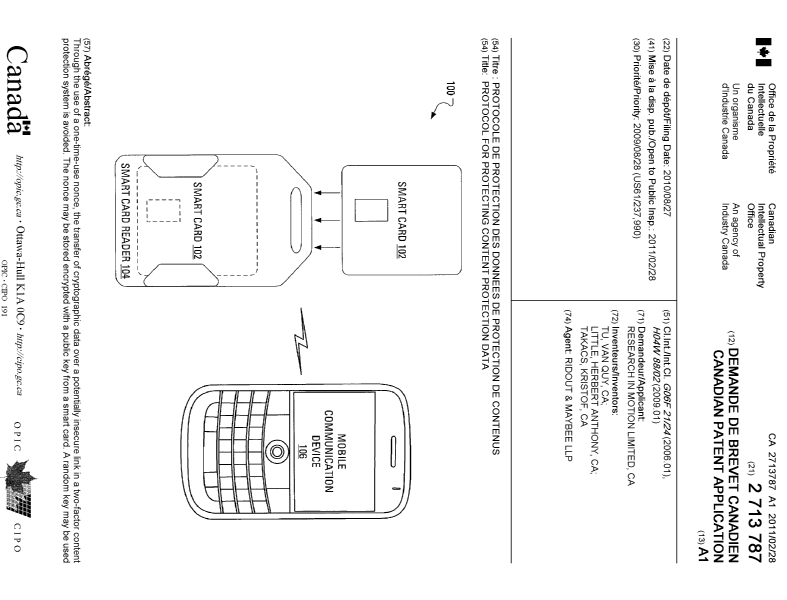 Canadian Patent Document 2713787. Cover Page 20101201. Image 1 of 2