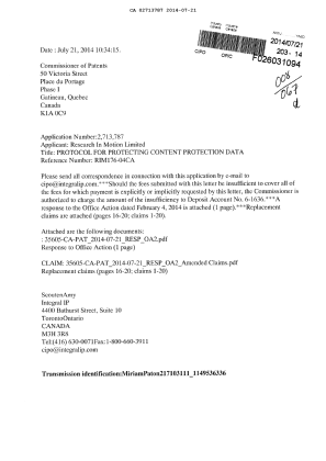 Canadian Patent Document 2713787. Prosecution-Amendment 20131221. Image 1 of 7