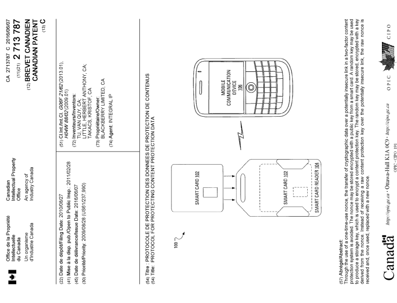 Canadian Patent Document 2713787. Cover Page 20151214. Image 1 of 1