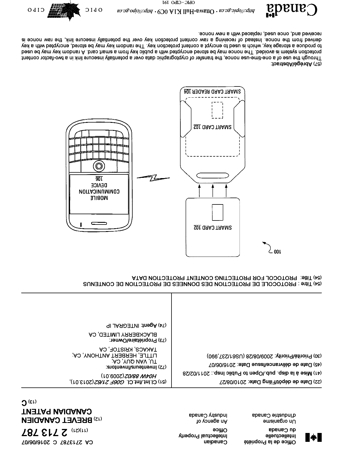 Canadian Patent Document 2713787. Cover Page 20151214. Image 1 of 1