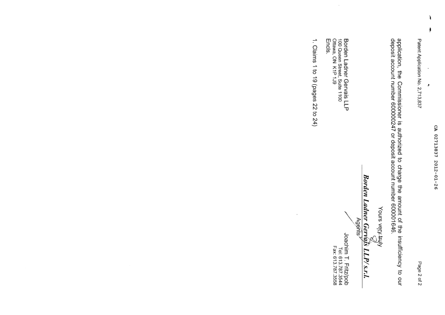 Document de brevet canadien 2713837. Poursuite-Amendment 20111226. Image 2 de 5