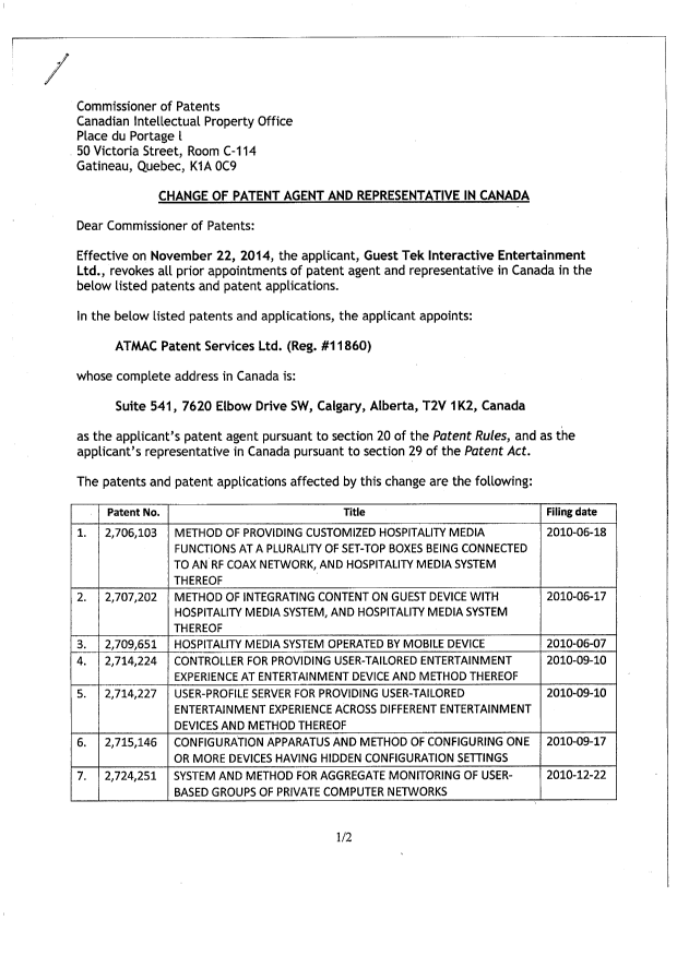 Canadian Patent Document 2714224. Correspondence 20141124. Image 2 of 3