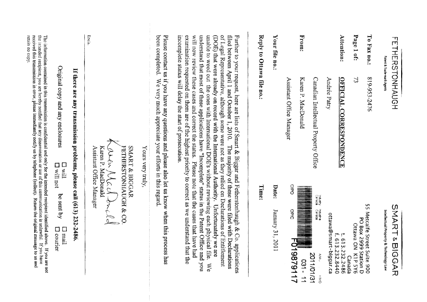 Canadian Patent Document 2714442. Correspondence 20110131. Image 1 of 2