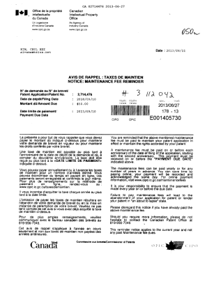 Canadian Patent Document 2714476. Fees 20121227. Image 1 of 2