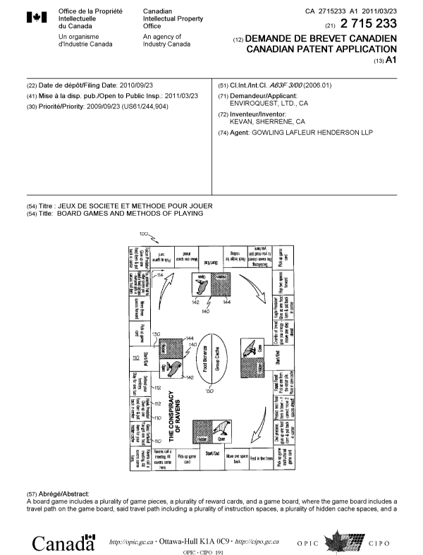Canadian Patent Document 2715233. Cover Page 20101203. Image 1 of 2