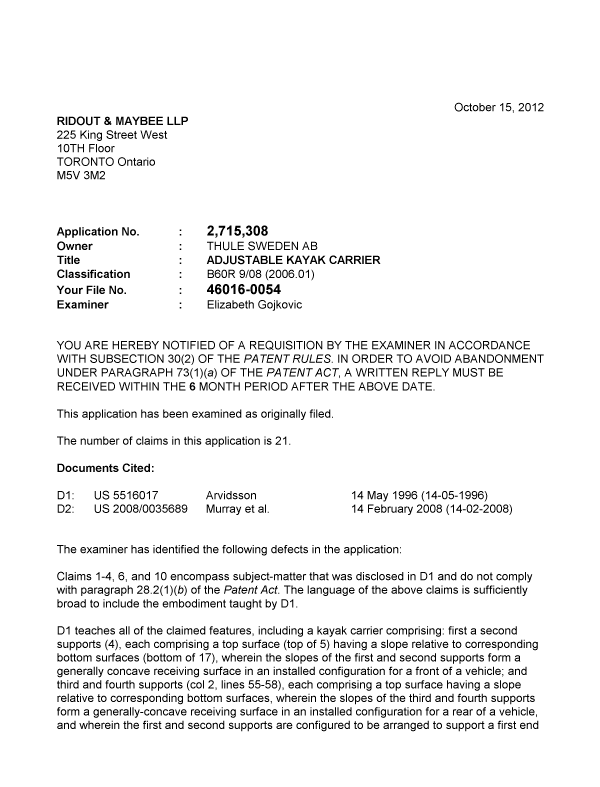 Document de brevet canadien 2715308. Poursuite-Amendment 20121015. Image 1 de 3
