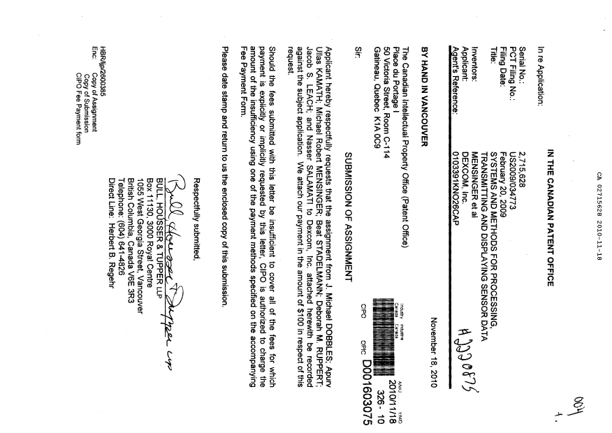 Canadian Patent Document 2715628. Assignment 20101118. Image 1 of 10