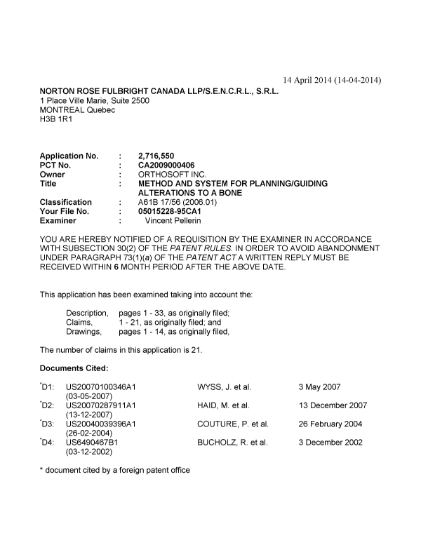 Canadian Patent Document 2716550. Prosecution-Amendment 20131214. Image 1 of 4