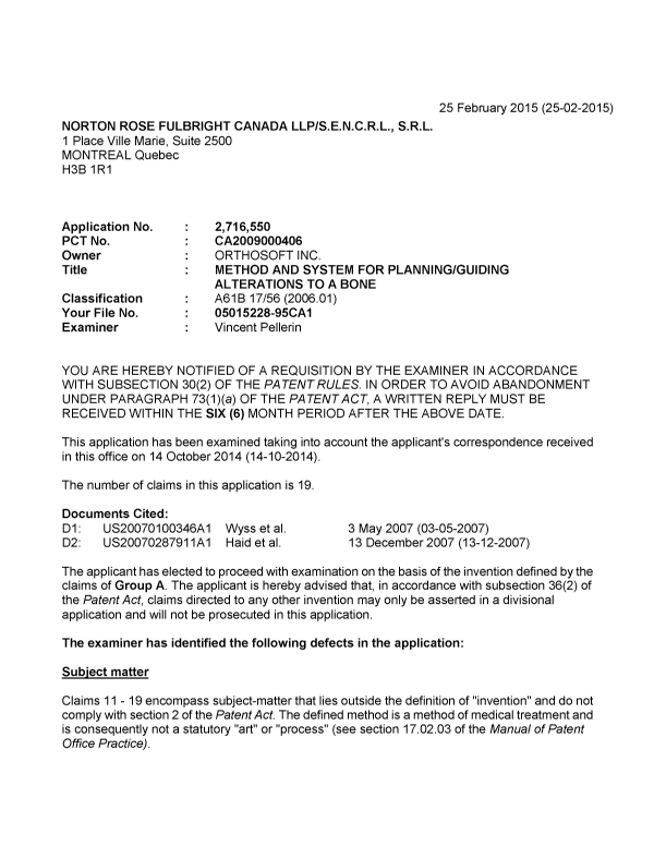 Canadian Patent Document 2716550. Prosecution-Amendment 20150225. Image 1 of 6