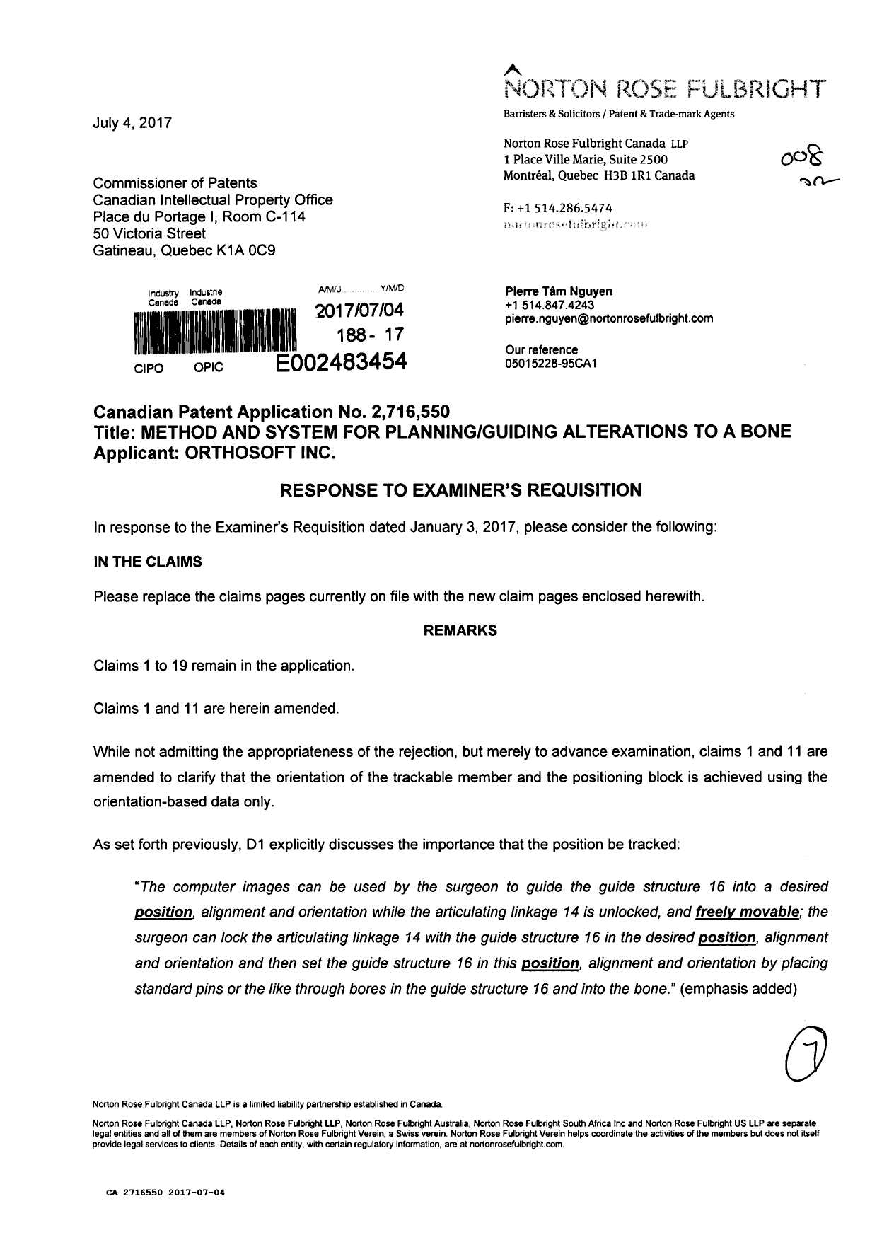 Canadian Patent Document 2716550. Prosecution-Amendment 20161204. Image 1 of 7