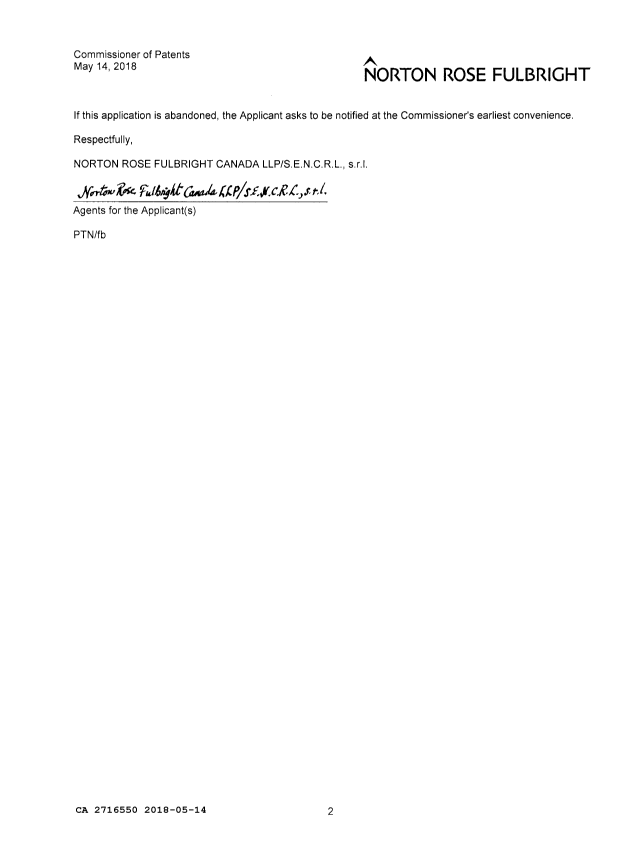 Document de brevet canadien 2716550. Rétablissement 20180514. Image 2 de 13