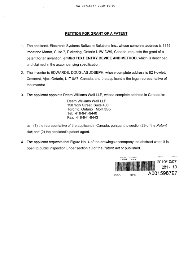 Canadian Patent Document 2716677. Assignment 20101007. Image 2 of 2