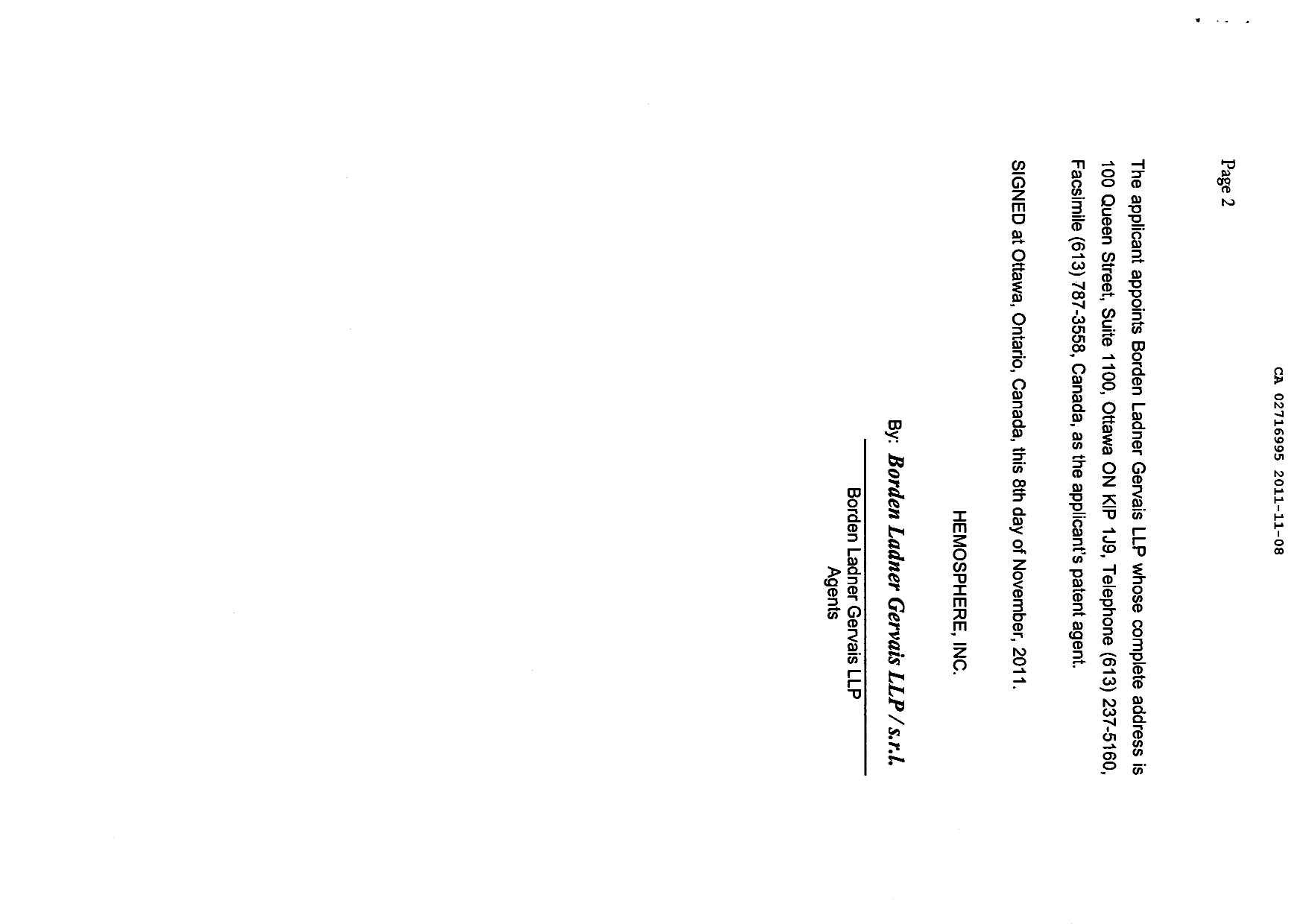 Document de brevet canadien 2716995. Correspondance 20101208. Image 3 de 3