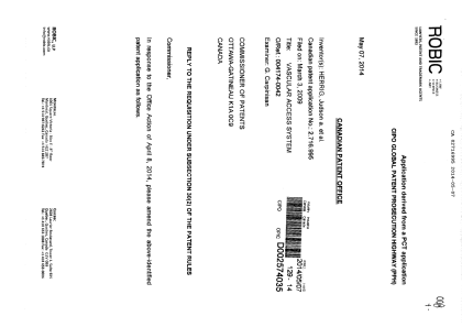 Document de brevet canadien 2716995. Poursuite-Amendment 20131207. Image 1 de 6