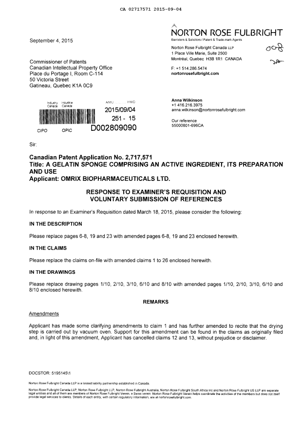 Canadian Patent Document 2717571. Prosecution-Amendment 20141204. Image 1 of 21