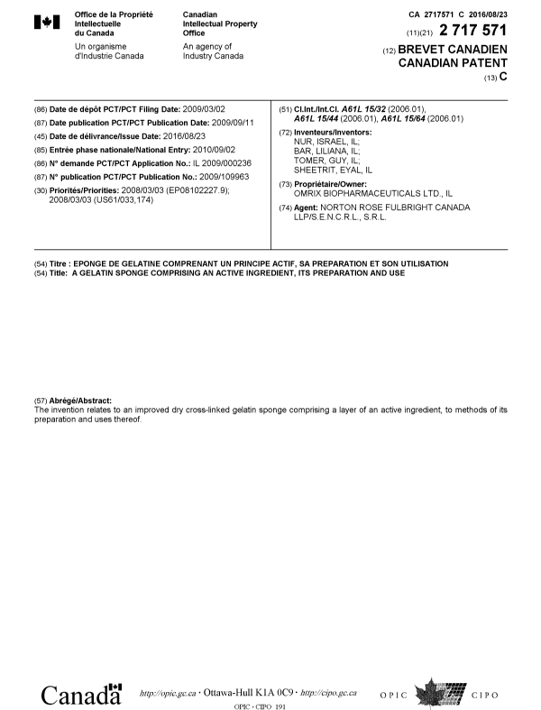 Canadian Patent Document 2717571. Cover Page 20151218. Image 1 of 1