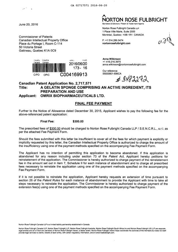 Canadian Patent Document 2717571. Correspondence 20151220. Image 1 of 2