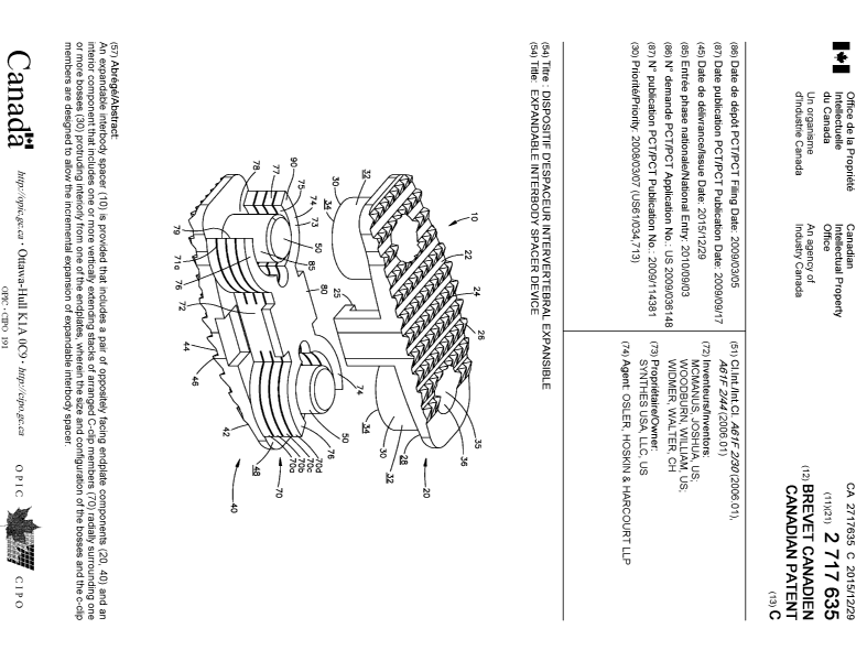 Canadian Patent Document 2717635. Cover Page 20151201. Image 1 of 1