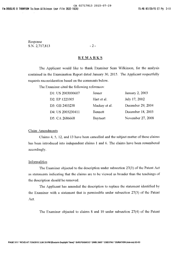 Canadian Patent Document 2717813. Amendment 20150729. Image 2 of 11