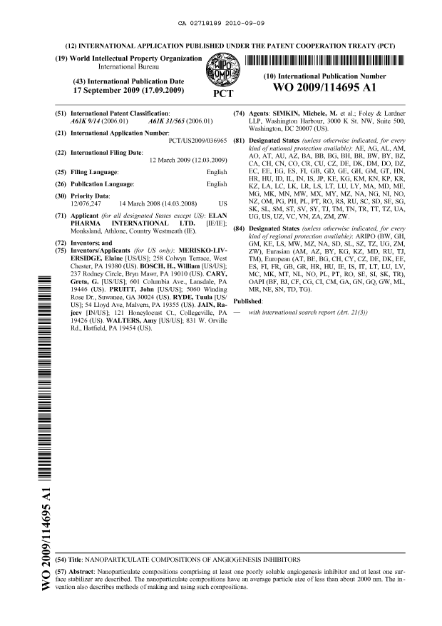 Document de brevet canadien 2718189. Abrégé 20100909. Image 1 de 1