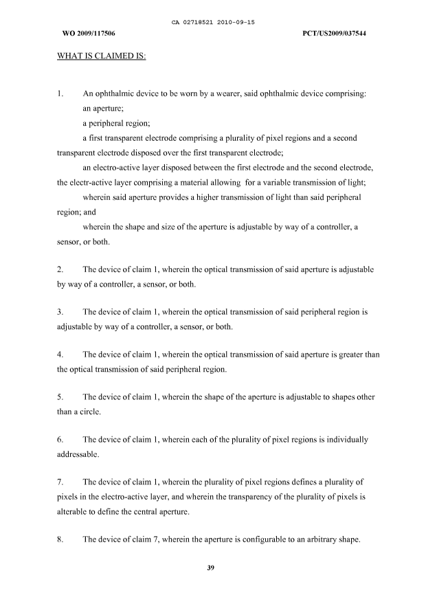 Document de brevet canadien 2718521. Revendications 20100915. Image 1 de 5