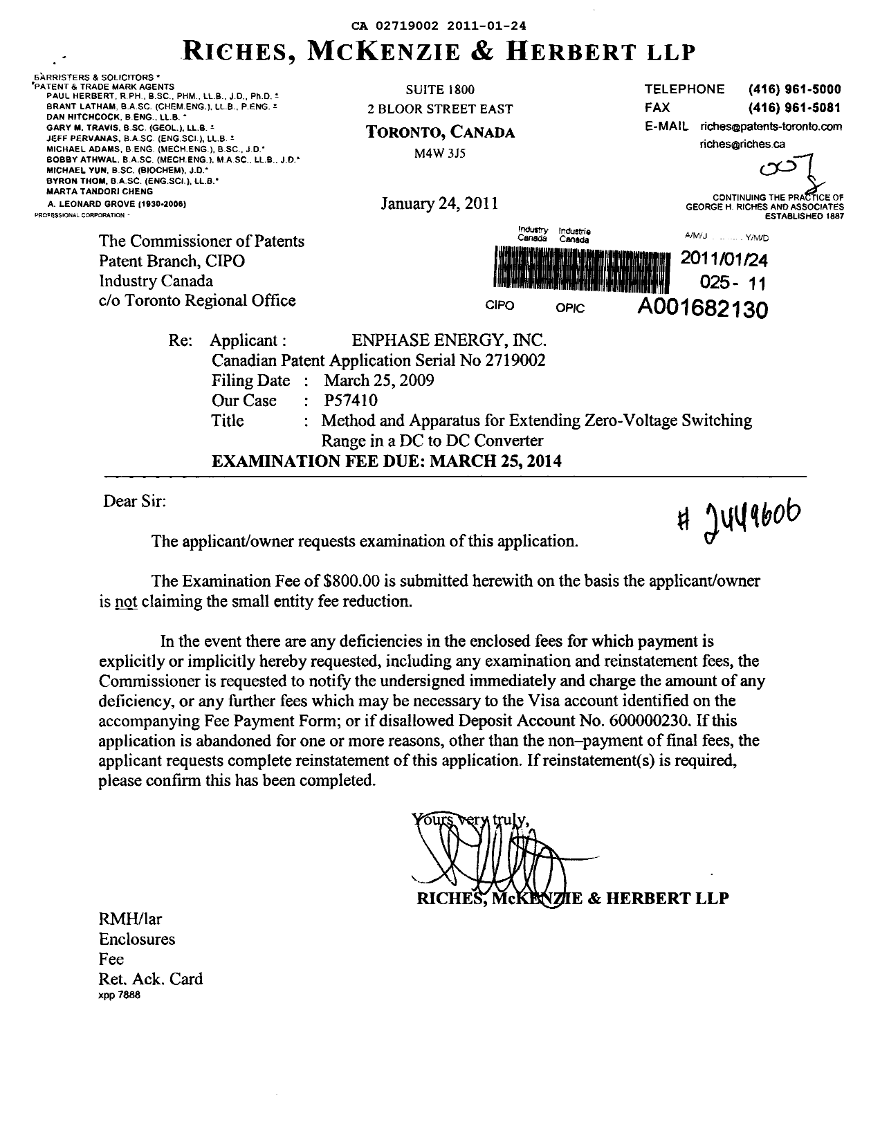 Canadian Patent Document 2719002. Prosecution-Amendment 20101224. Image 1 of 1