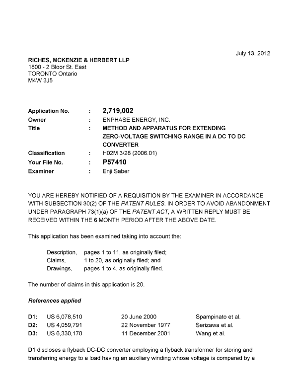 Document de brevet canadien 2719002. Poursuite-Amendment 20111213. Image 1 de 4