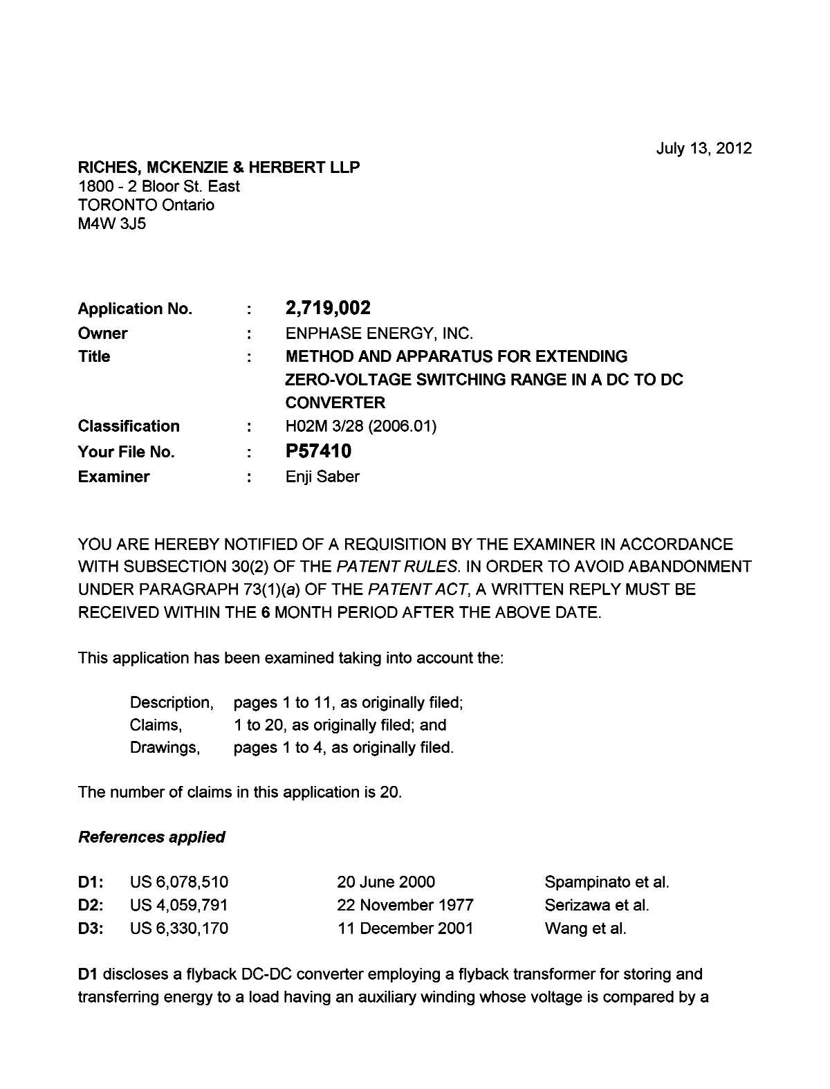 Canadian Patent Document 2719002. Prosecution-Amendment 20111213. Image 1 of 4