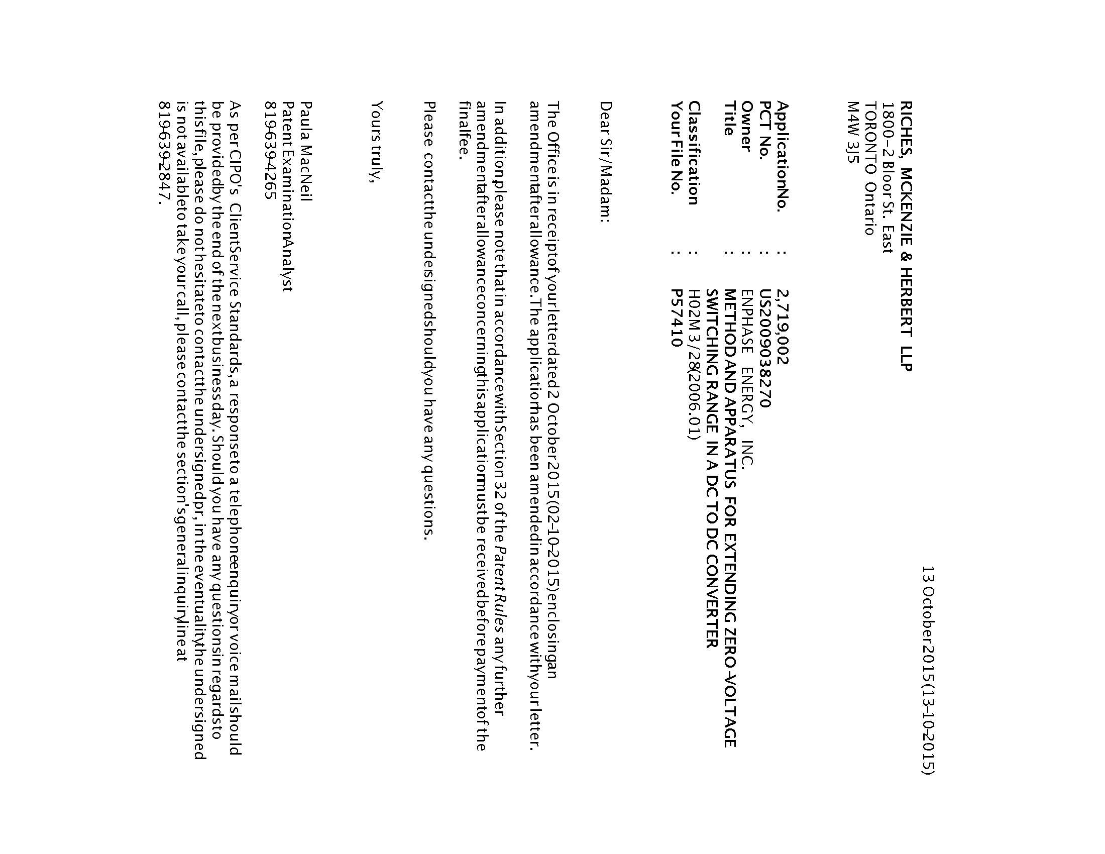 Document de brevet canadien 2719002. Correspondance 20141213. Image 1 de 1