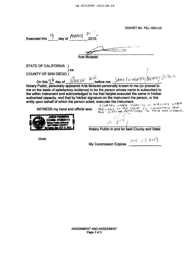 Canadian Patent Document 2719787. Assignment 20130819. Image 5 of 5