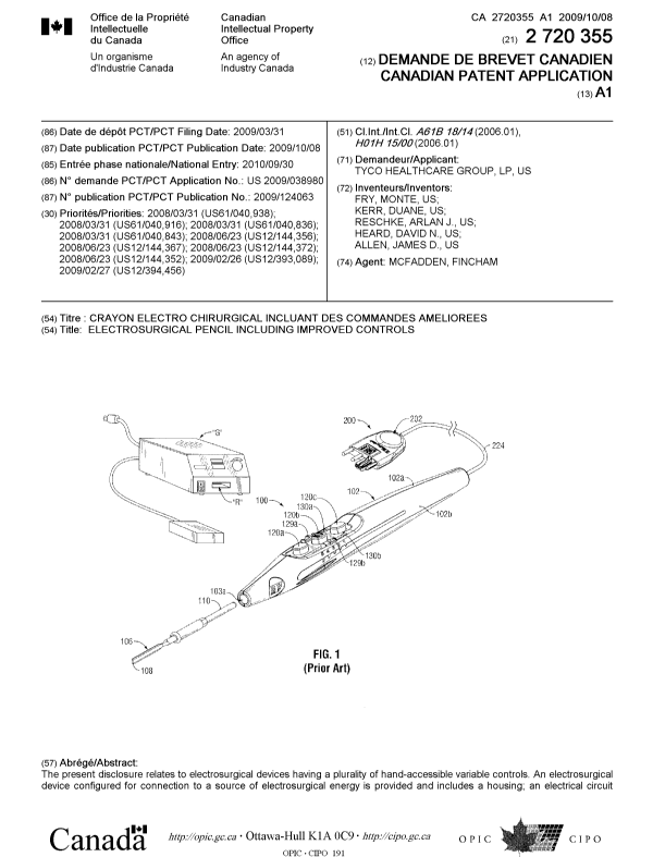 Document de brevet canadien 2720355. Page couverture 20110104. Image 1 de 2