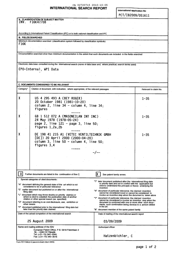Document de brevet canadien 2720715. PCT 20101005. Image 1 de 5