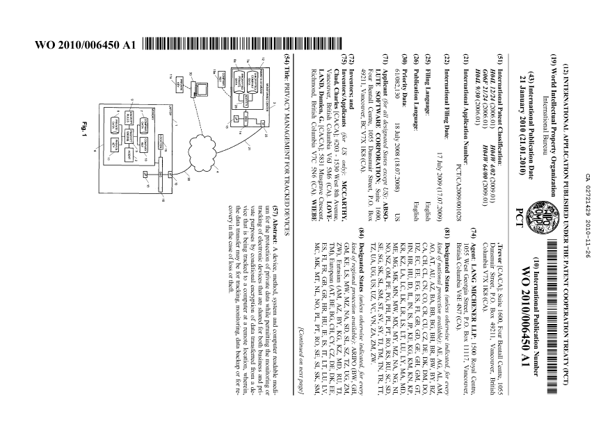 Document de brevet canadien 2721429. Abrégé 20091226. Image 1 de 2