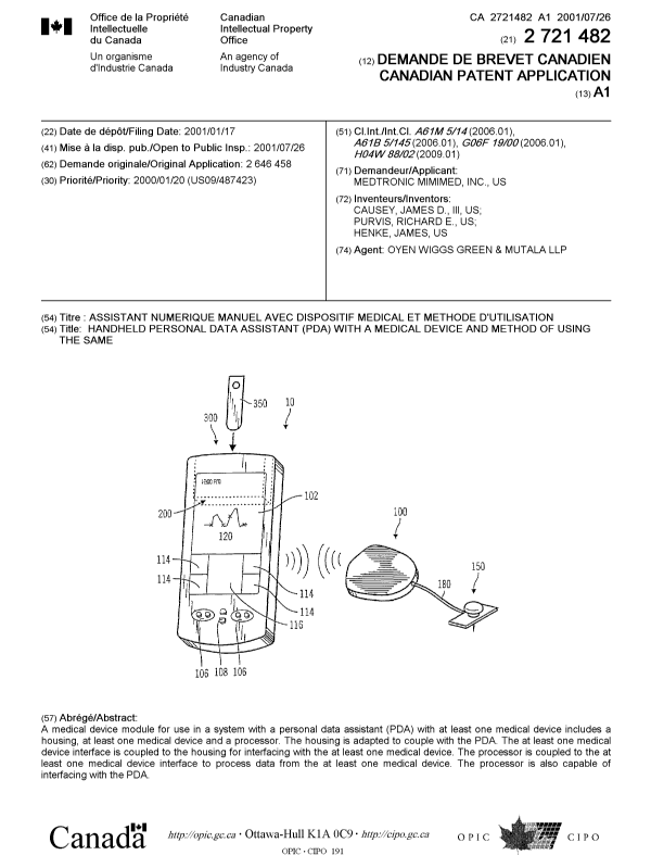 Canadian Patent Document 2721482. Cover Page 20101207. Image 1 of 1