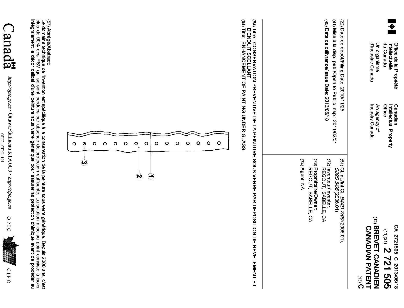 Document de brevet canadien 2721505. Page couverture 20121203. Image 1 de 2